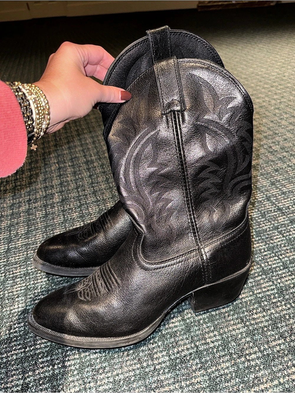 Tony Lama Classic Western Black Leather Heeled Boots US 8.5